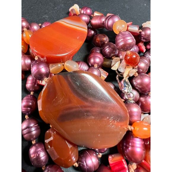 NEW carnelian and freshwater pearl strand necklace with sterling silver clasp - Picture 7 of 13